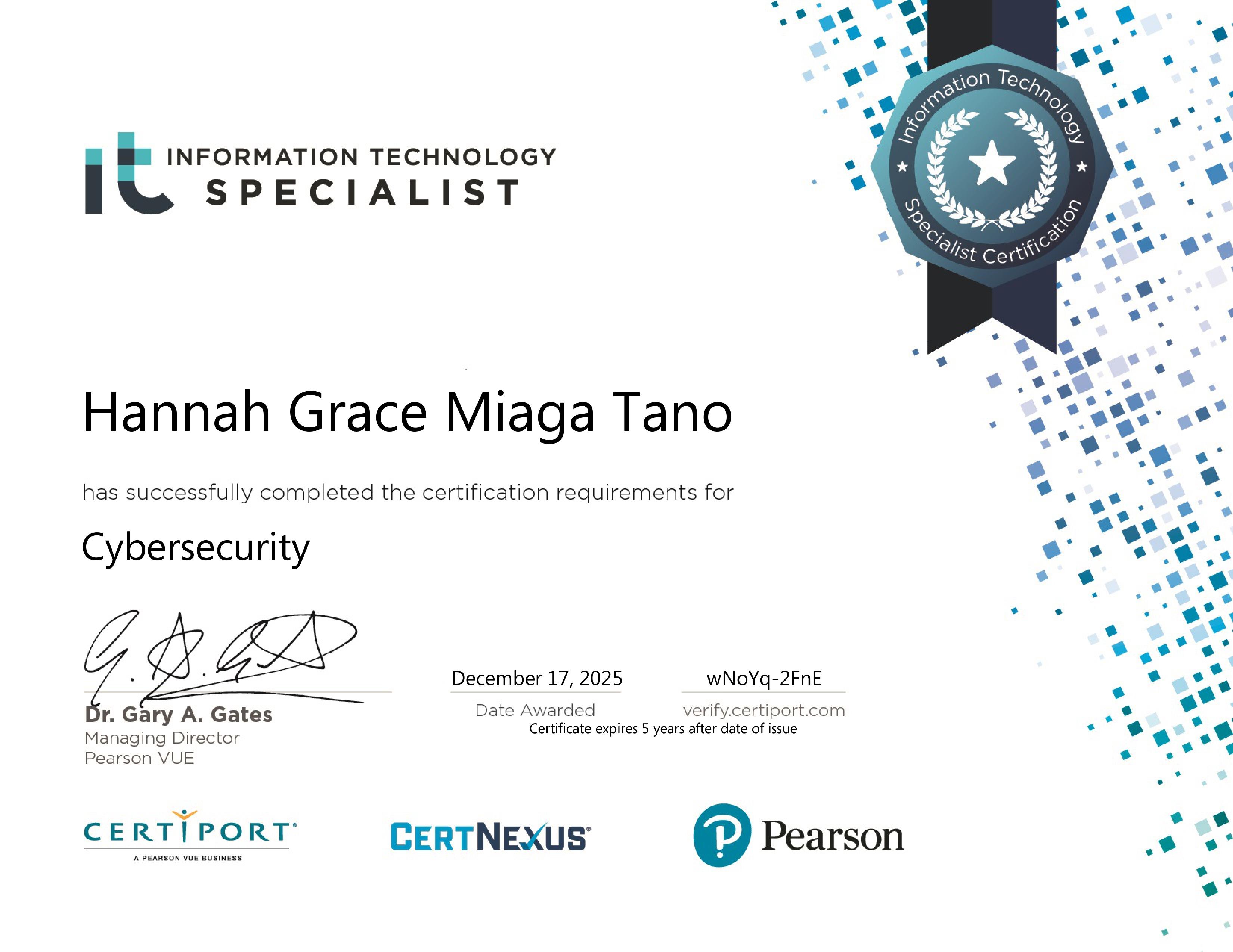 Information Technology Specialist in Cybersecurity — Certiport
