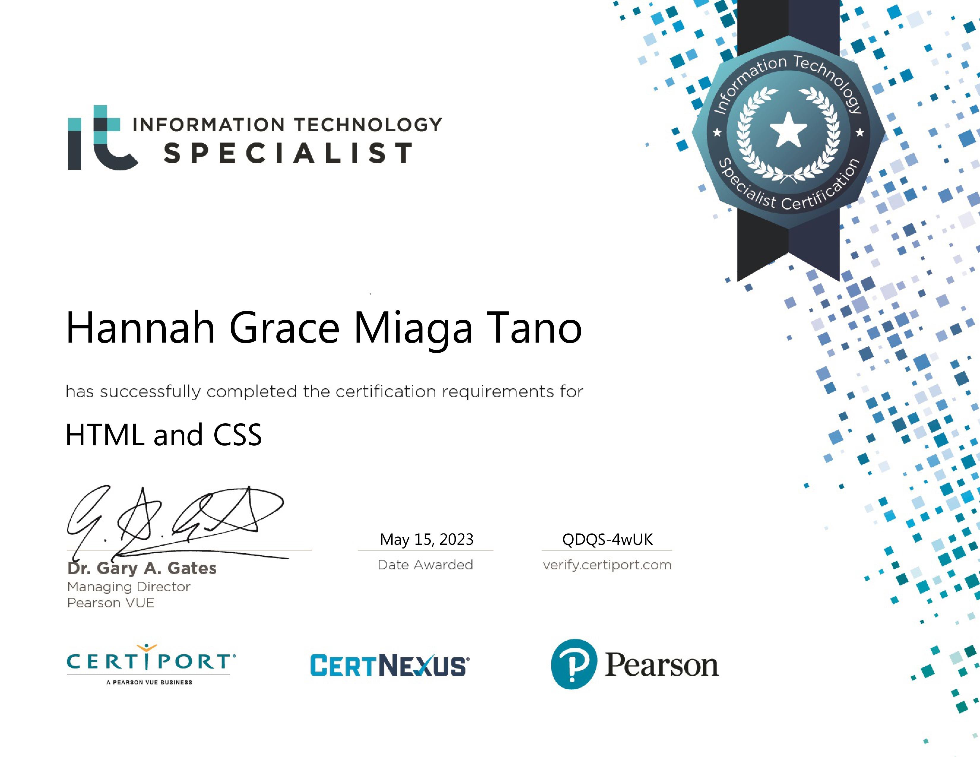 Information Technology Specialist in HTML and CSS — Certiport