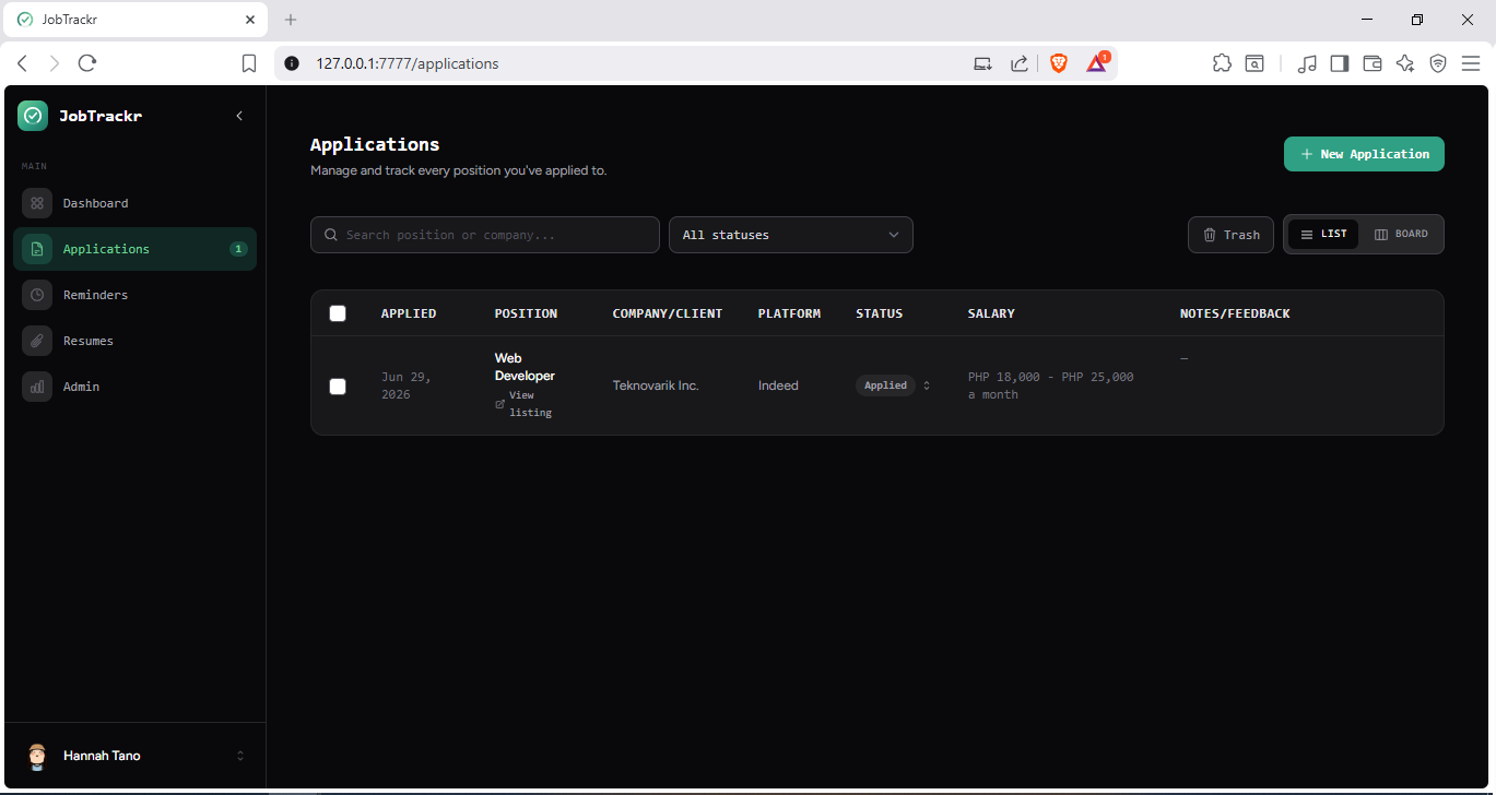 JobTrackr: Job Application Tracker screenshot 1
